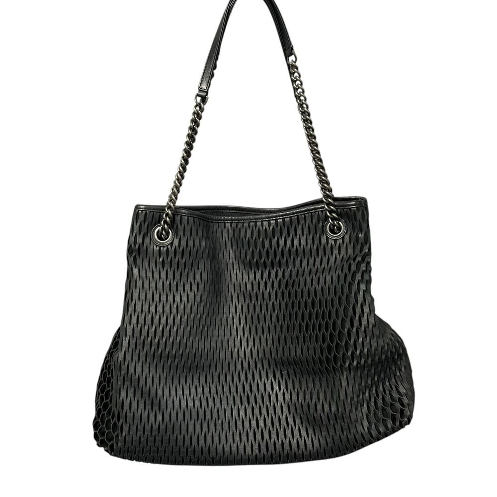 Chanel Black Orange Perforated Leather CC Double Handle Chain Tote Handbag - Picture 8 of 9